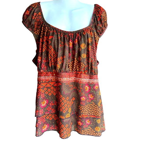 Lane Bryant Venezia 2 Tear Cap Sleeve Indie Inspired Embellished Top 18/20 - Picture 1 of 6